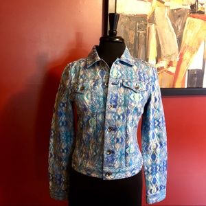 🌟 Vintage Calvin Klein Jean Jacket Abstract Print - Small